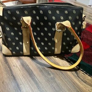 Vintage Dooney & Bourke Black Monogram Canvas Boston Bag